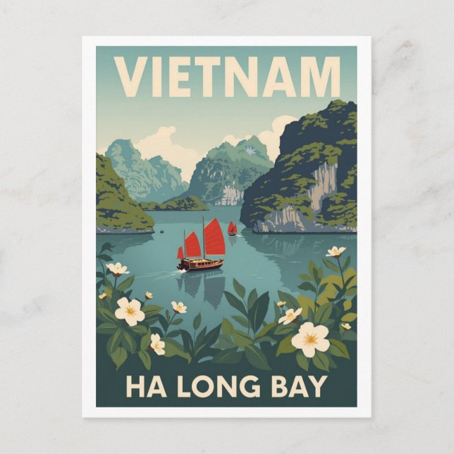 Vintage Ha Long Bay Postkarte (Vorderseite)