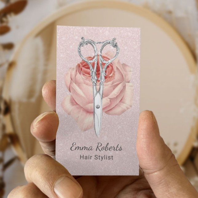 Vintage Haarstühle Schere & Blume Rosa Visitenkarte (Von Creator hochgeladen)