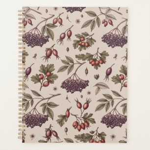 Vintage-Hagebutten- und Holunderblüten-Botanik-Not Planer