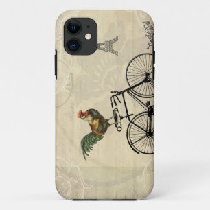 Vintage Hahn, der am Eiffelturm Fahrrad fährt Case-Mate iPhone Hülle