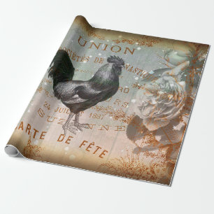 Vintage-Hahn-Ephemera-Decoupage Geschenkpapier