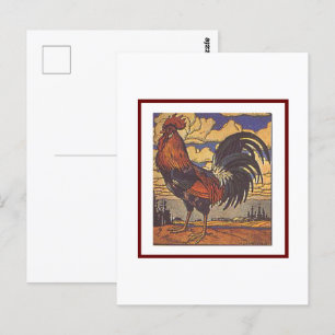 Vintage-Hahn-Farm-Retro-Land-Illustration Postkarte