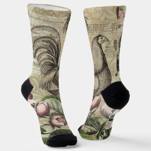 Vintage Hahn Garten Collage Kunst: Französisches L Socken