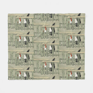 Vintage-Hahn hinter Bambuszaun-Kunst Fleecedecke