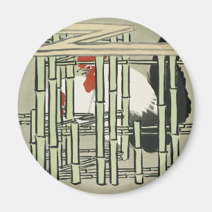 Vintage-Hahn hinter Bambuszaun-Kunst Magnet