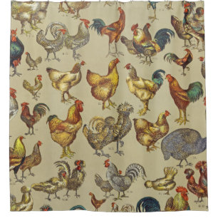 Vintage Hahn Hühner Muster: Farmhouse-Kunst Duschvorhang
