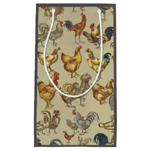 Vintage Hahn Hühner Muster: Farmhouse Kunst Kleine Geschenktüte