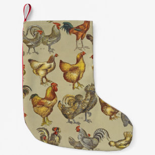 Vintage Hahn Hühner Muster: Farmhouse Kunst Kleiner Weihnachtsstrumpf