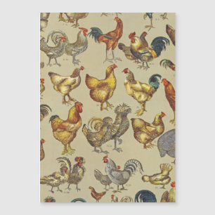 Vintage Hahn Hühner Muster: Farmhouse-Kunst Magnetkarte