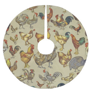 Vintage Hahn Hühner Muster: Farmhouse Kunst Polyester Weihnachtsbaumdecke
