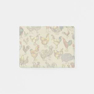 Vintage Hahn Hühner Muster: Farmhouse Kunst Post-it Klebezettel