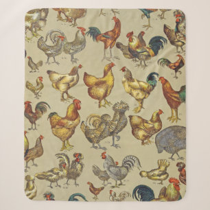 Vintage Hahn Hühner Muster: Farmhouse Kunst Sherpadecke