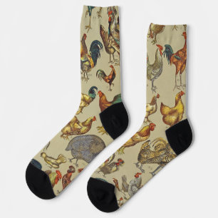 Vintage Hahn Hühner Muster: Farmhouse-Kunst Socken
