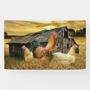 Vintage Hahn Hühner Rustikaler Stall Banner