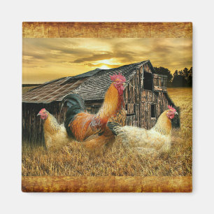 Vintage Hahn Hühner Rustikaler Stall Magnet