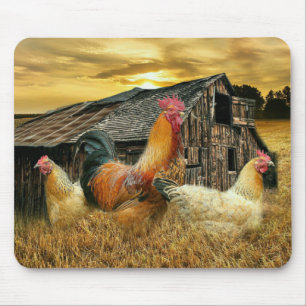 Vintage Hahn Hühner Rustikaler Stall Mousepad