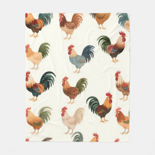 Vintage Hahn Muster im Farmhouse-Stil Fleecedecke