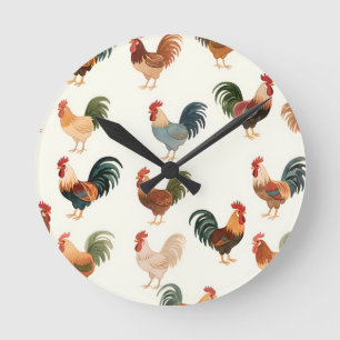 Vintage Hahn Muster im Farmhouse-Stil Runde Wanduhr