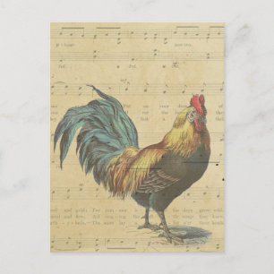 Vintage Hahn Notenblatt Musiknoten Rustikales Land Postkarte