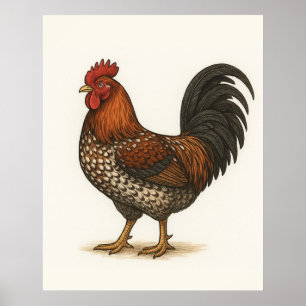 Vintage-Hahn-Plakat Rustikales Bauernhaus-Huhn Poster
