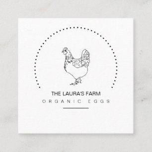 Vintage Hähnchenfarm Hahn Line Art Business Card Quadratische Visitenkarte