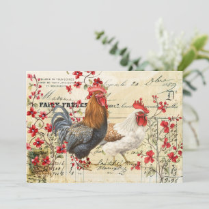 Vintage-Hahnen-und-Henne-Ephemeren-Decoupage Einladung