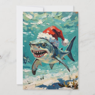 Vintage-Hai mit Weihnachtsmannmütze Weihnachtskuns Feiertagskarte