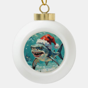Vintage-Hai mit Weihnachtsmannmütze Weihnachtskuns Keramik Kugel-Ornament