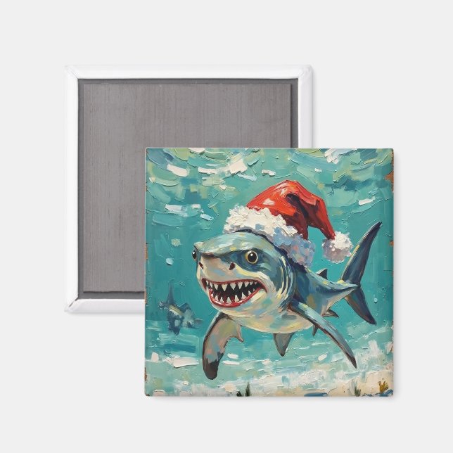 Vintage-Hai mit Weihnachtsmannmütze Weihnachtskuns Magnet (Vorderseite/Rückseite)