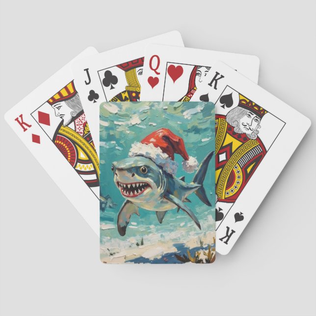 Vintage-Hai mit Weihnachtsmannmütze Weihnachtskuns Spielkarten (Rückseite)