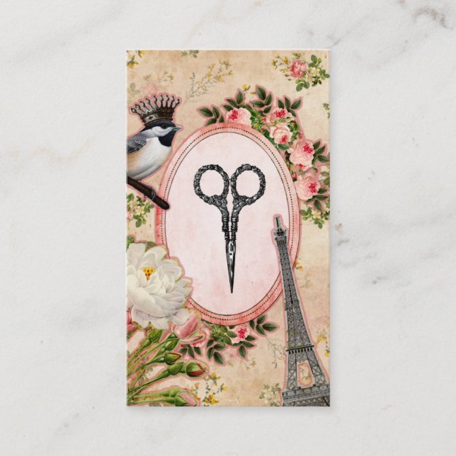 Vintage Hairstylisthaar-Stylistrosa-Vogelscheren Visitenkarte (Vorderseite)