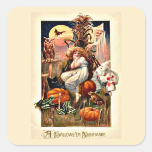 Vintage-Halloween-Albtraum Quadratischer Aufkleber