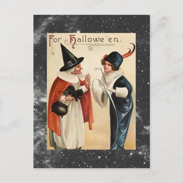 Vintage Halloween-Altzwitscherin und stilvolle Dam Postkarte (Vorderseite)