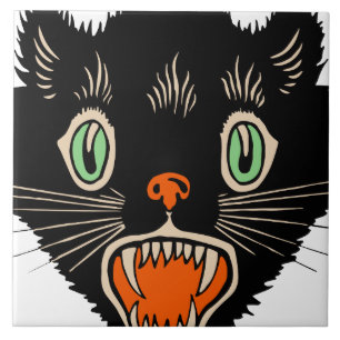Vintage Halloween ängstliche schwarze Katze Fliese