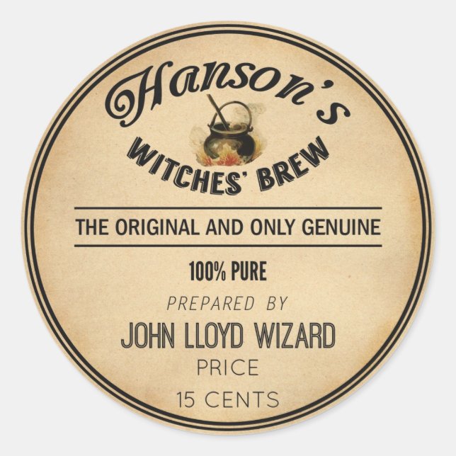 Vintage Halloween Apothecary Hexen Brew Cauldron Runder Aufkleber (Vorderseite)
