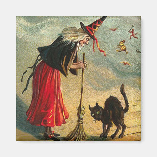 Vintage Halloween Art - Cat trifft die Hexe ! Magnet
