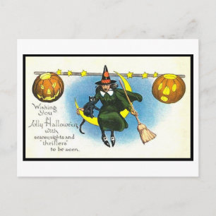 Vintage Halloween Art Postkarte Hexenkürine