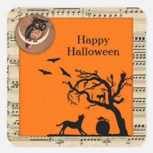 Vintage Halloween-Aufkleber mit Thema Quadratischer Aufkleber