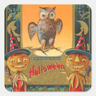 Vintage Halloween-Aufkleber - Trick oder Trete Quadratischer Aufkleber