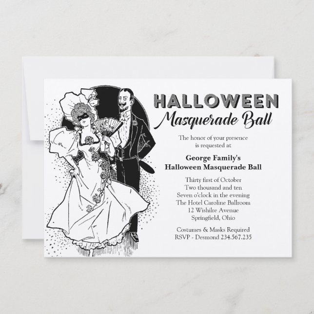Vintage Halloween-Ball-Masquerade-Party Einladung (Vorderseite)