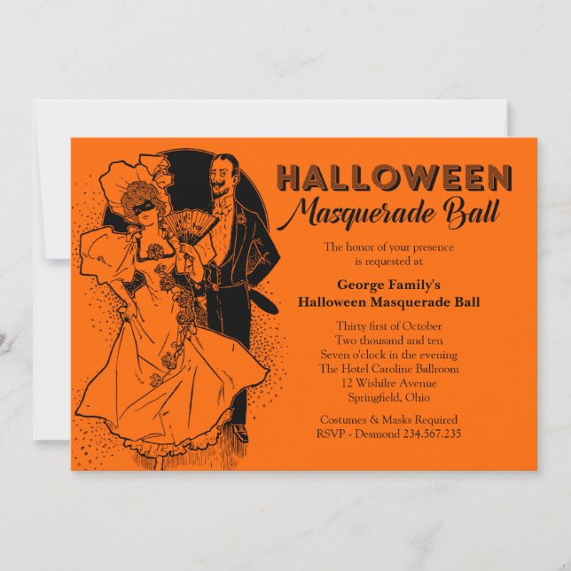 Vintage Halloween-Ball-Masquerade-Party Einladung (Vorderseite)