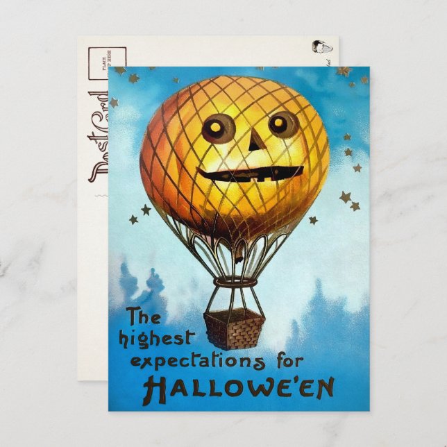 Vintage Halloween-Ballon-Postkarte Postkarte (Vorne/Hinten)