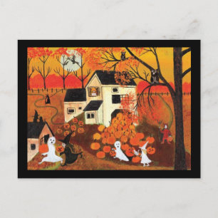 Vintage-Halloween-Bauernhaus Postkarte