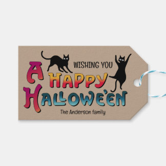 Vintage-Halloween-begeisterte schwarze Katzen CC12 Geschenkanhänger