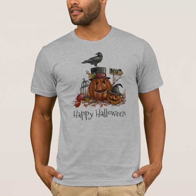 Vintage Halloween Black Bird & Pumpkins | Shirt (Vorderseite)