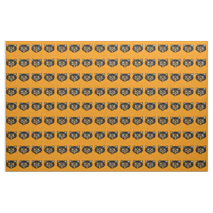 Vintage Halloween Black Cat Face Orange Stars Stoff
