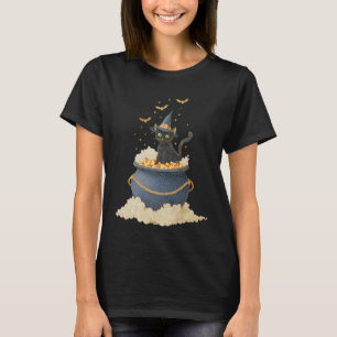 Vintage Halloween Black Cat in Cauldron T - Shirt