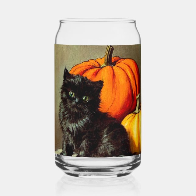 Vintage Halloween Black Cat und Pumpkins Dosenglas (Vorderseite)