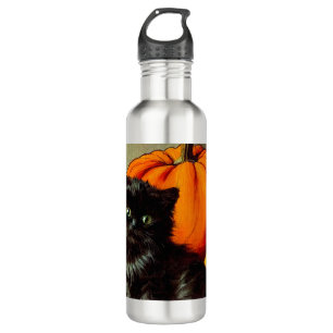 Vintage Halloween Black Cat und Pumpkins Edelstahlflasche