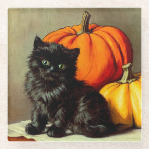 Vintage Halloween Black Cat und Pumpkins Glasuntersetzer